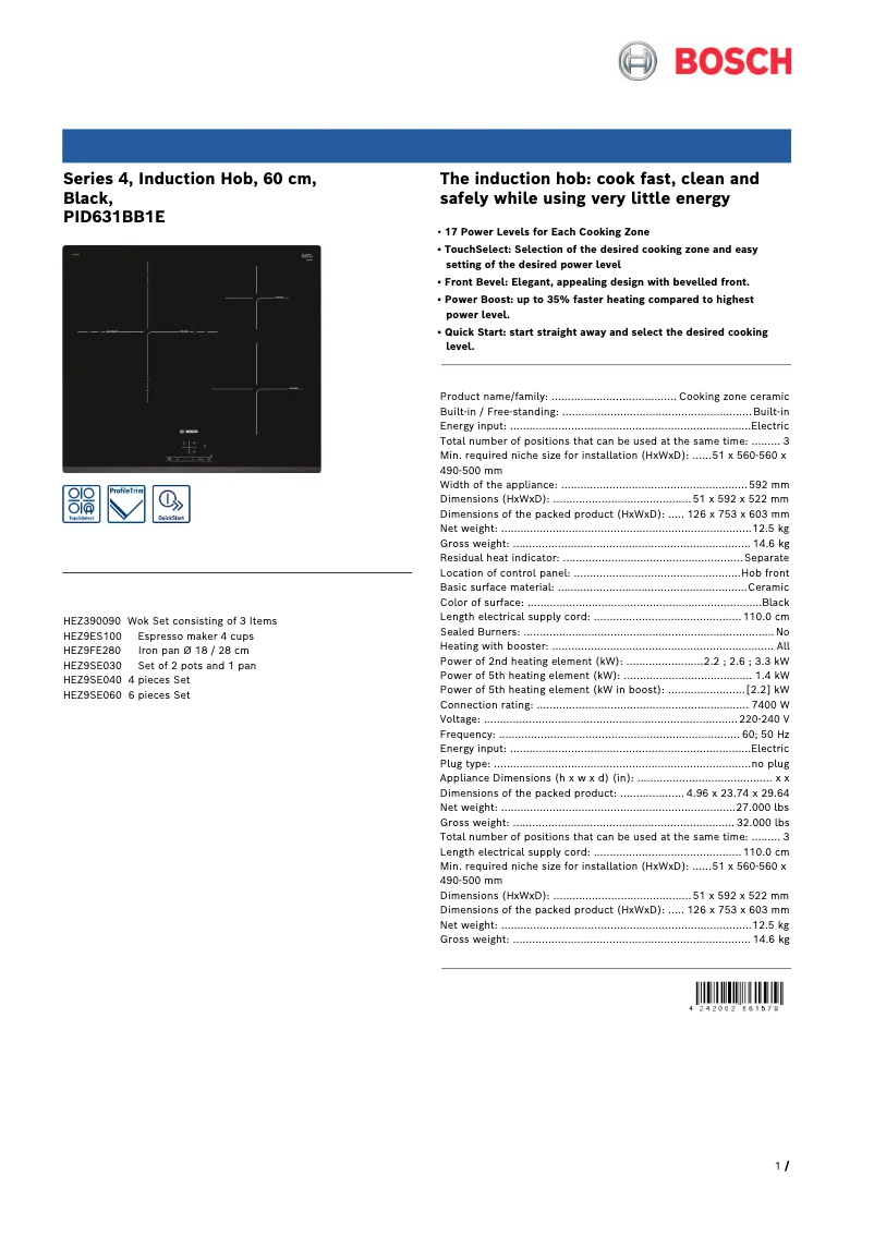 Página 1 del manual Ficha técnica Bosch PID631BB1E