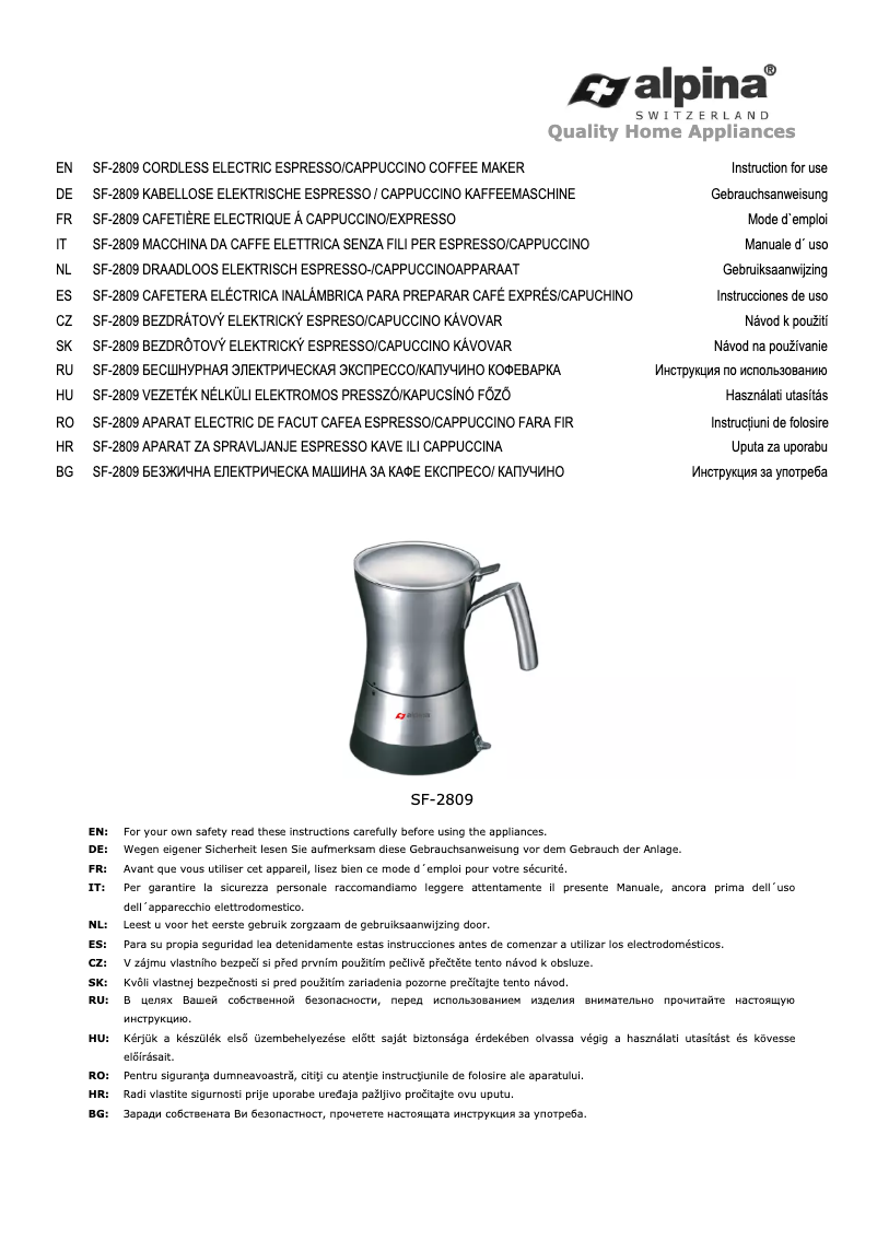 Page 1 de la notice Manuel utilisateur Alpina SF-2809
