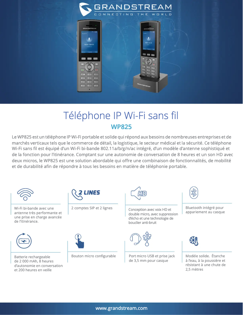 Page 1 de la notice Fiche technique Grandstream WP825