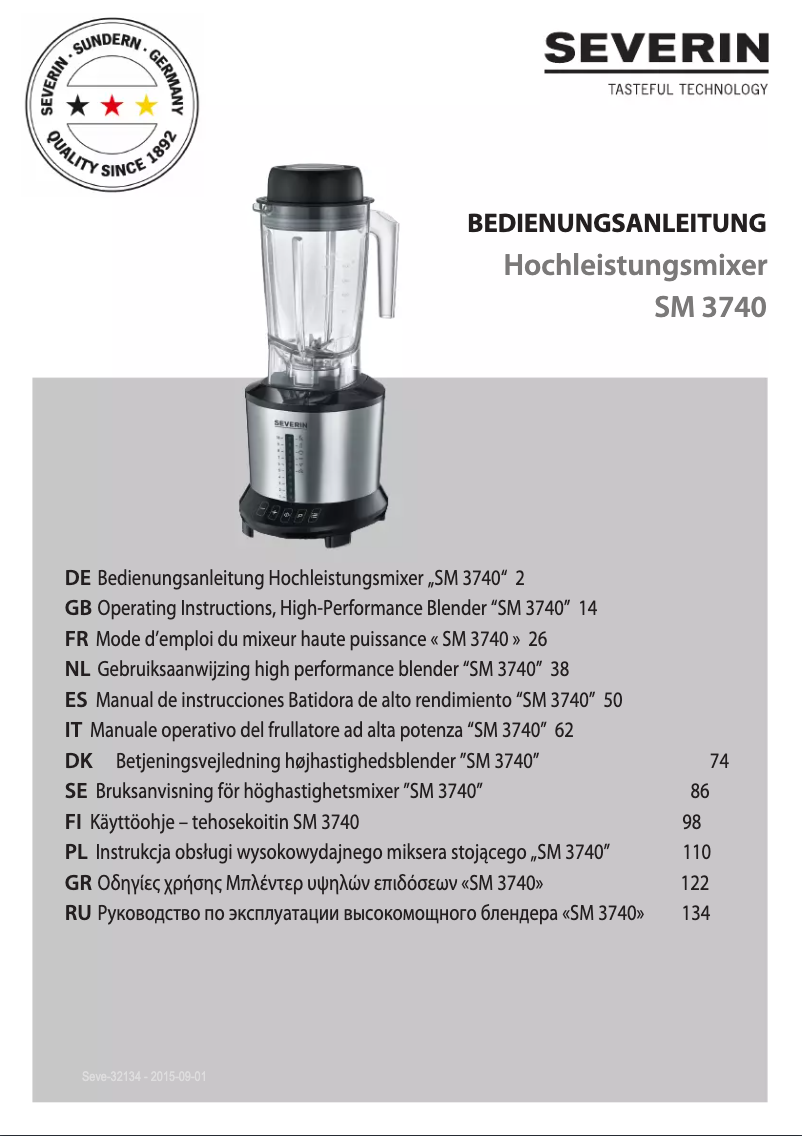 Page n°1 - Manuel utilisateur Severin SM 3740