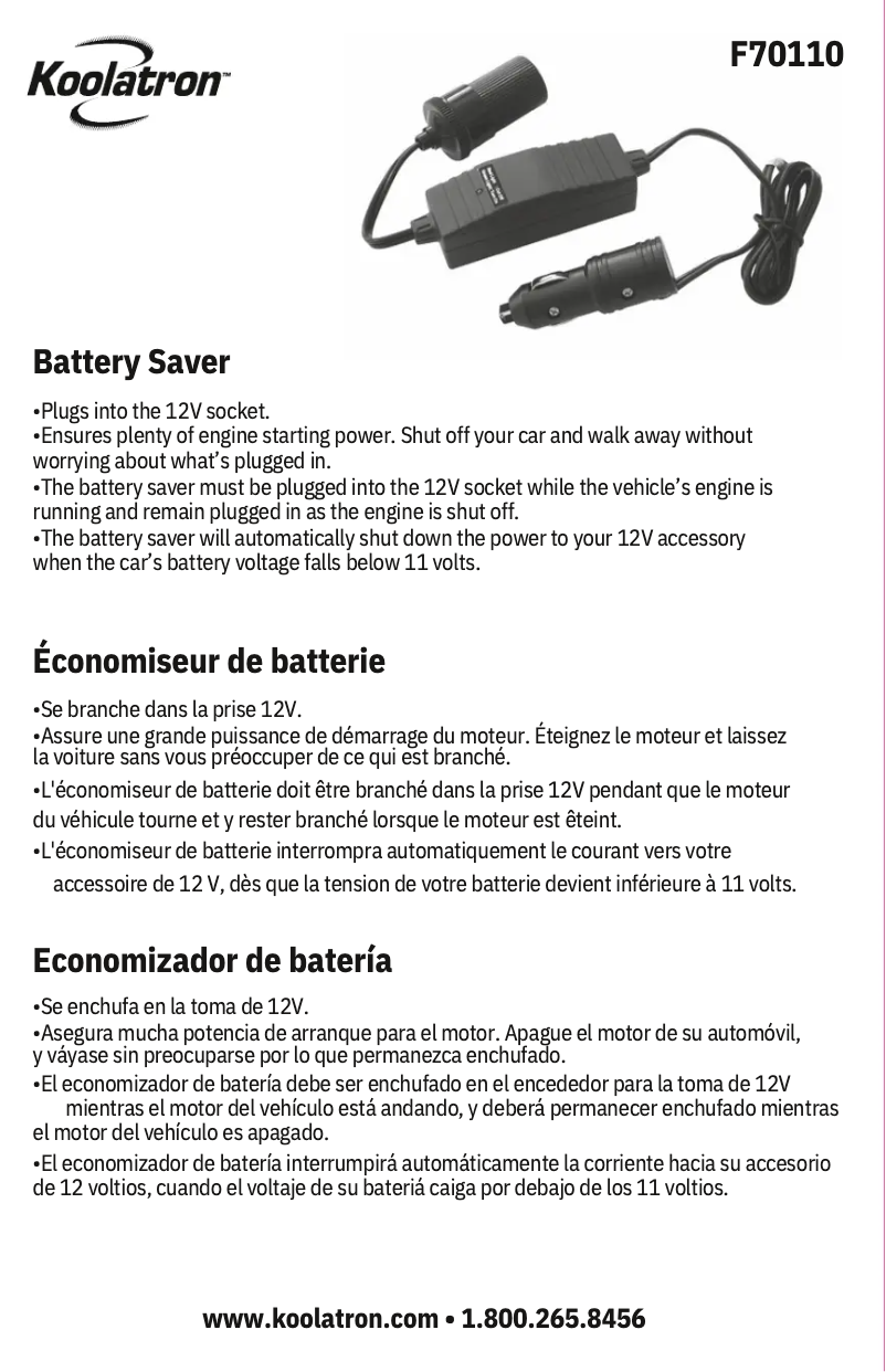 Page n°1 - Manuel utilisateur Koolatron F70110