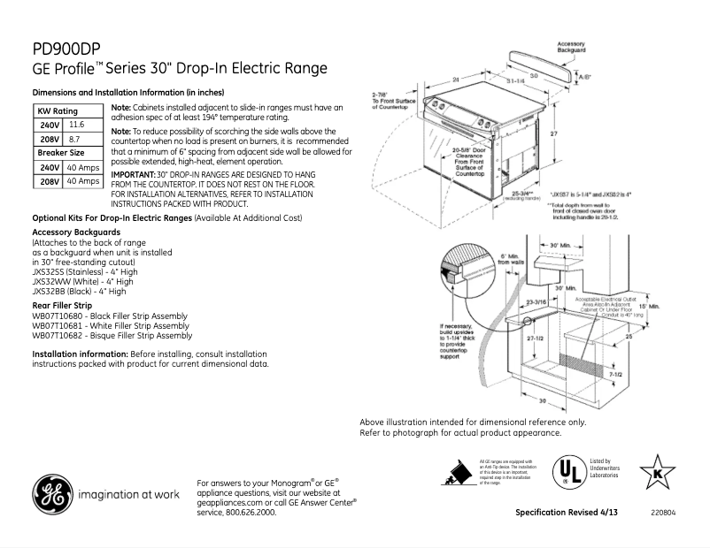 Page n°1 - Fiche technique GE Profile PD900DPBB