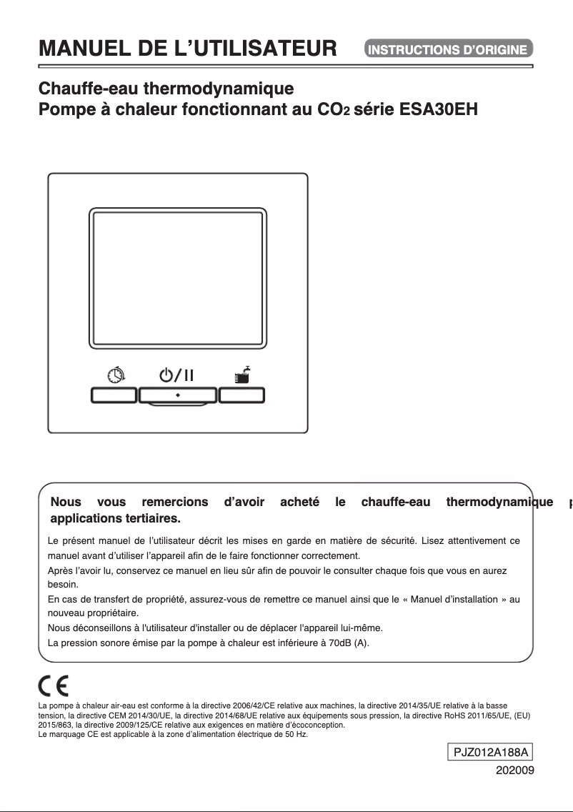 Image de la première page du manuel de l'appareil ESA30EH