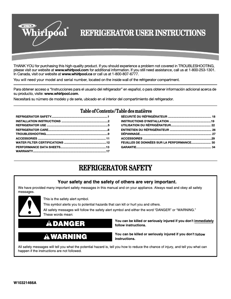 Page 1 de la notice Manuel utilisateur Whirlpool ED2DHEXWL