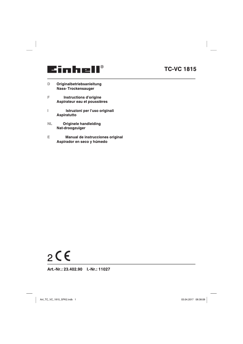 Image de la première page du manuel de l'appareil TC-VC 1815