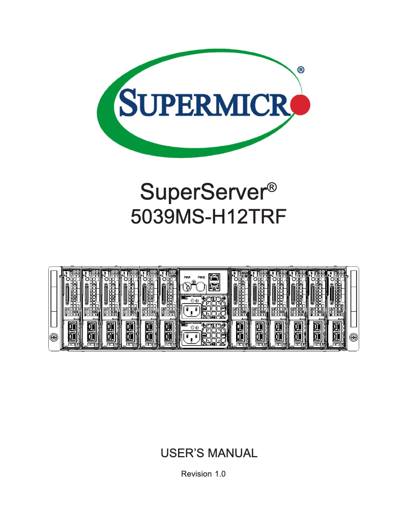 Image de la première page du manuel de l'appareil SuperServer 5039MS-H12TRF