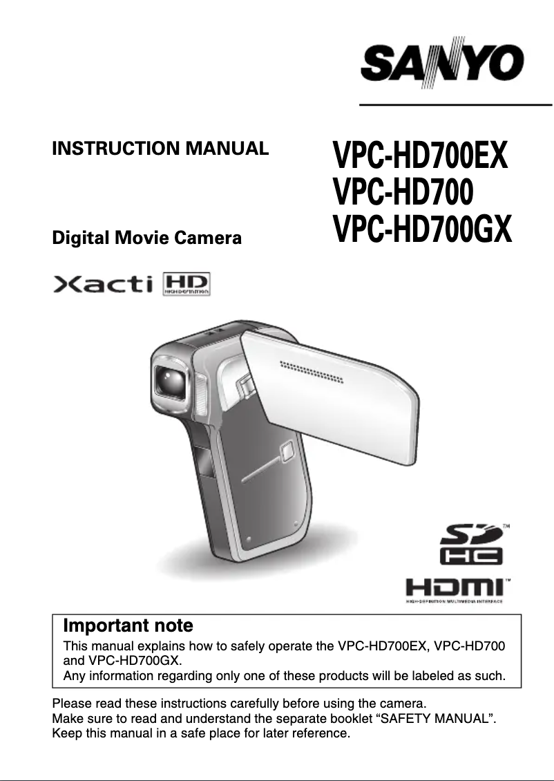 Image de la première page du manuel de l'appareil Xacti VPC-HD700