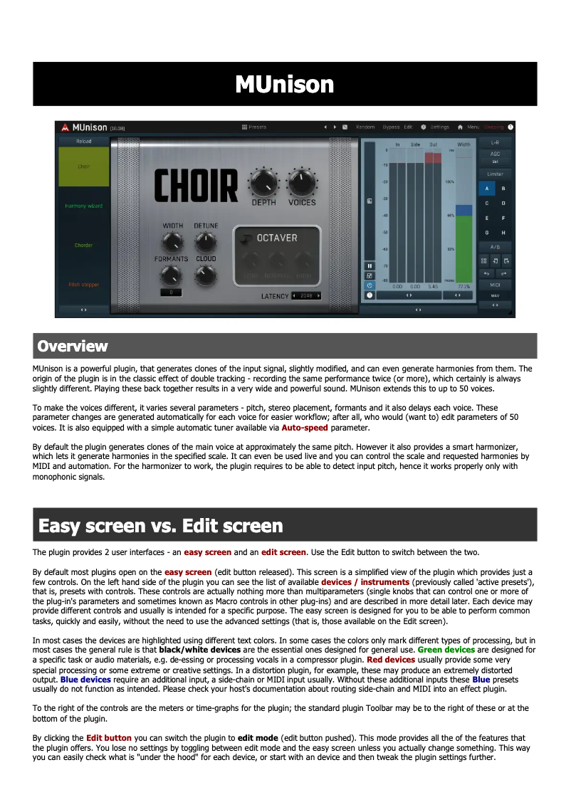 Page n°1 - Manuel utilisateur MeldaProduction MUnison