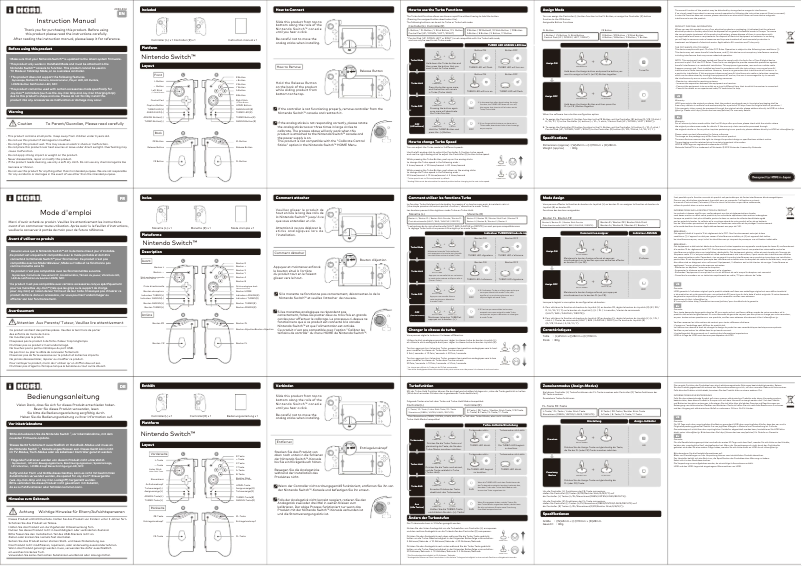 Page 1 de la notice Manuel utilisateur Hori Split Pad Pro Nintendo Switch