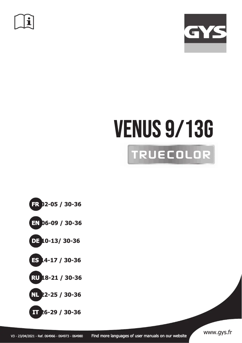 Page 1 de la notice Manuel utilisateur GYS Venus 9/13 G I