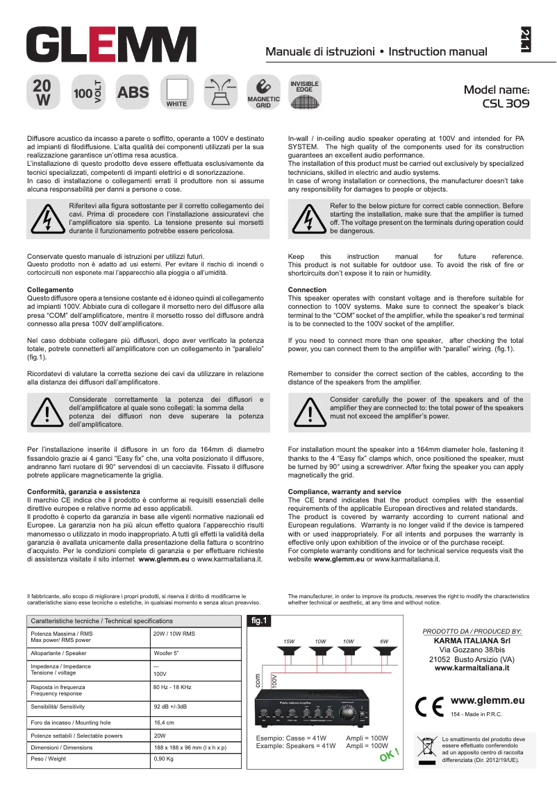 Page n°1 - Manuel utilisateur Glemm CSL 309