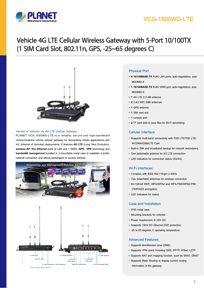 Image de la première page du manuel de l'appareil VCG-1500WG-LTE