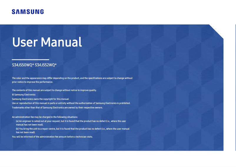 Page 1 de la notice Manuel utilisateur Samsung LS34J550WQ