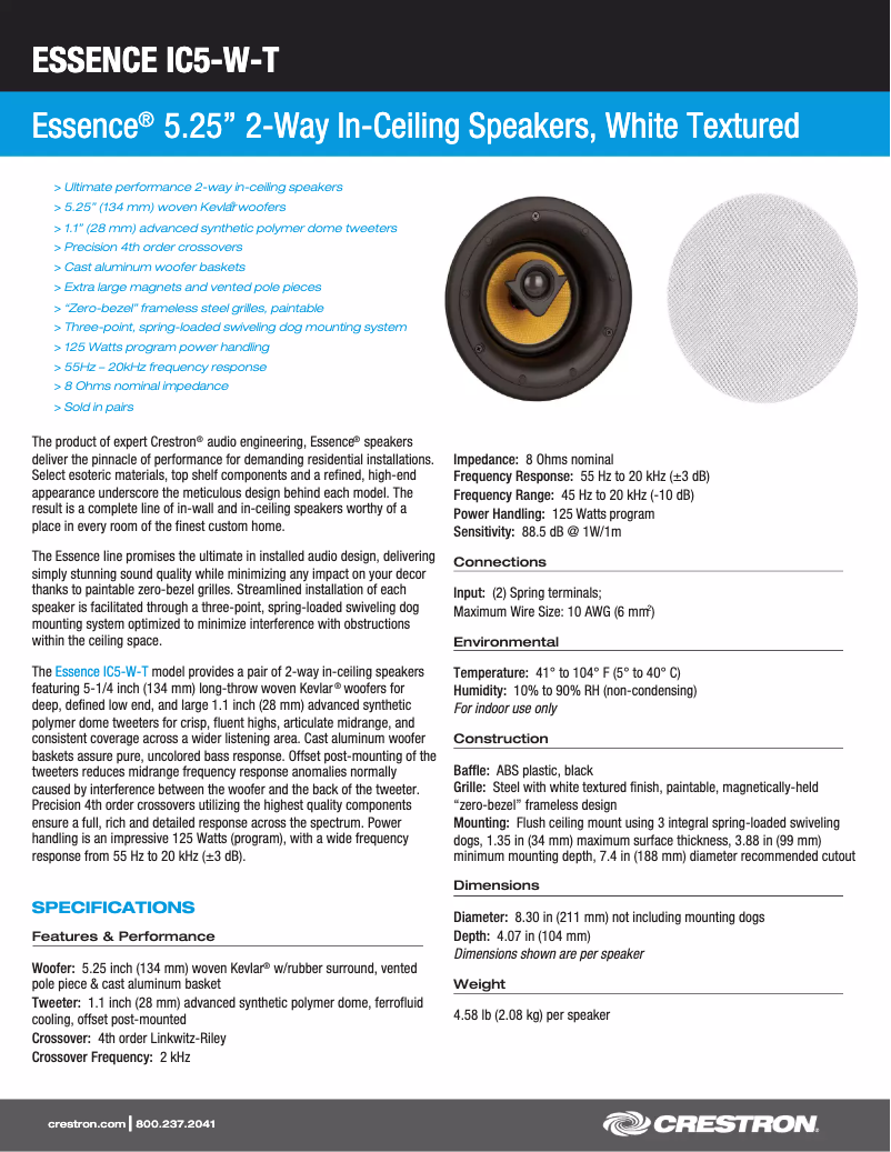 Page n°1 - Manuel utilisateur Crestron ESSENCE IC5-W-T