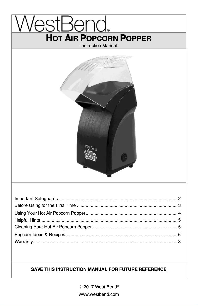 Page n°1 - Manuel utilisateur WestBend Air Crazy 82471R