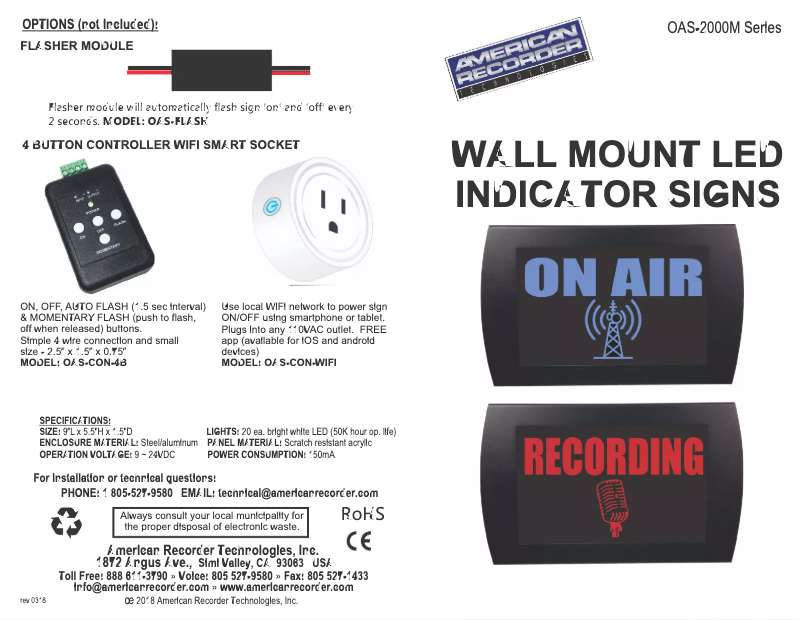 Page 1 de la notice Manuel utilisateur American Recorder OAS-2001MSP