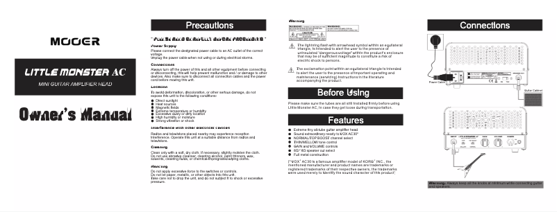 Image de la première page du manuel de l'appareil Little Monster AC