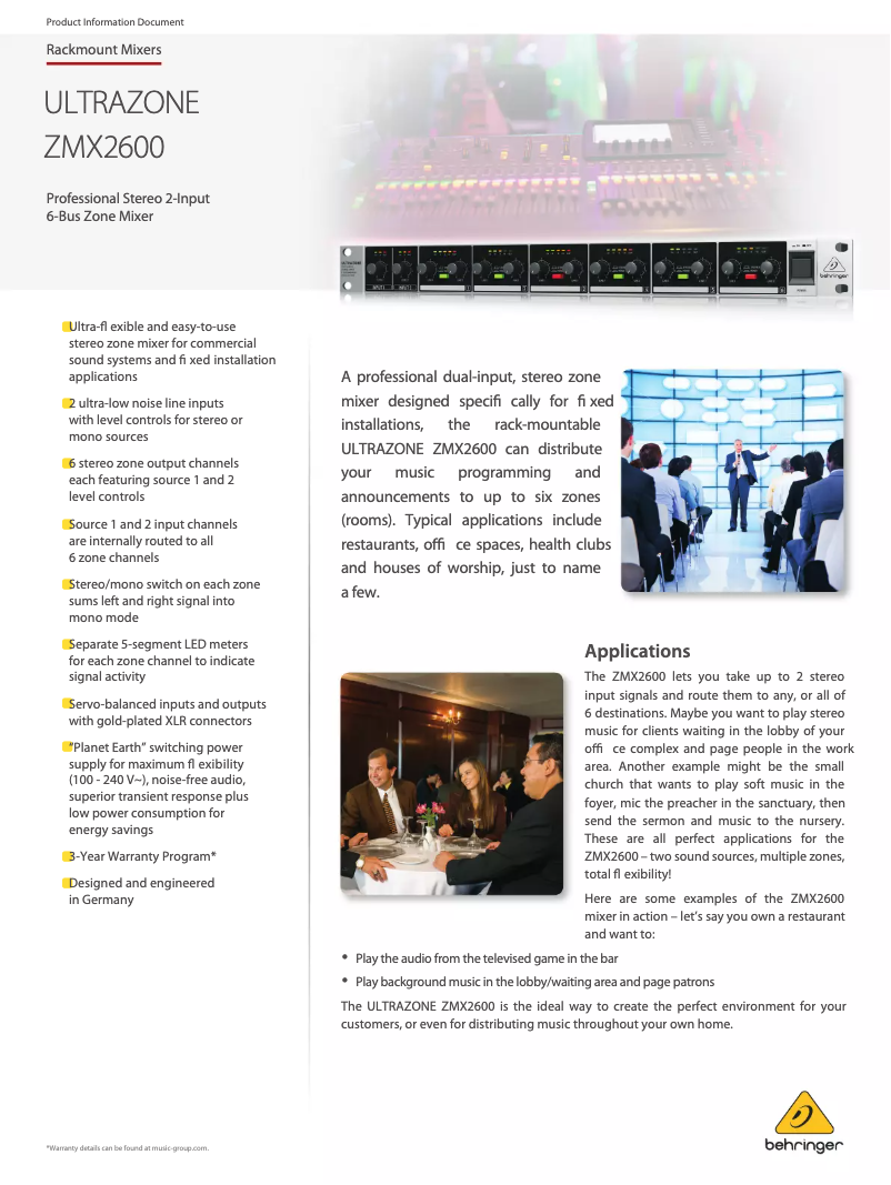 Image de la première page du manuel de l'appareil Ultrazone ZMX2600