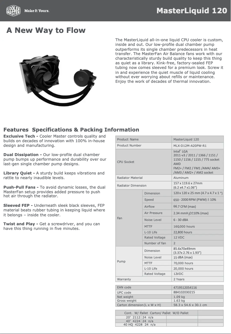 Image de la première page du manuel de l'appareil MasterLiquid 120