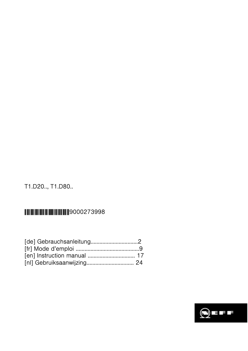 Page n°1 - Manuel utilisateur Neff T12D20 XO