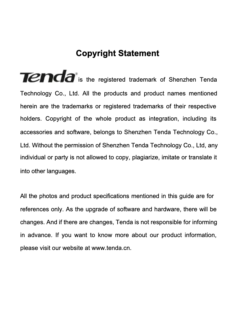 Page 1 de la notice Manuel utilisateur Tenda TEG1024G