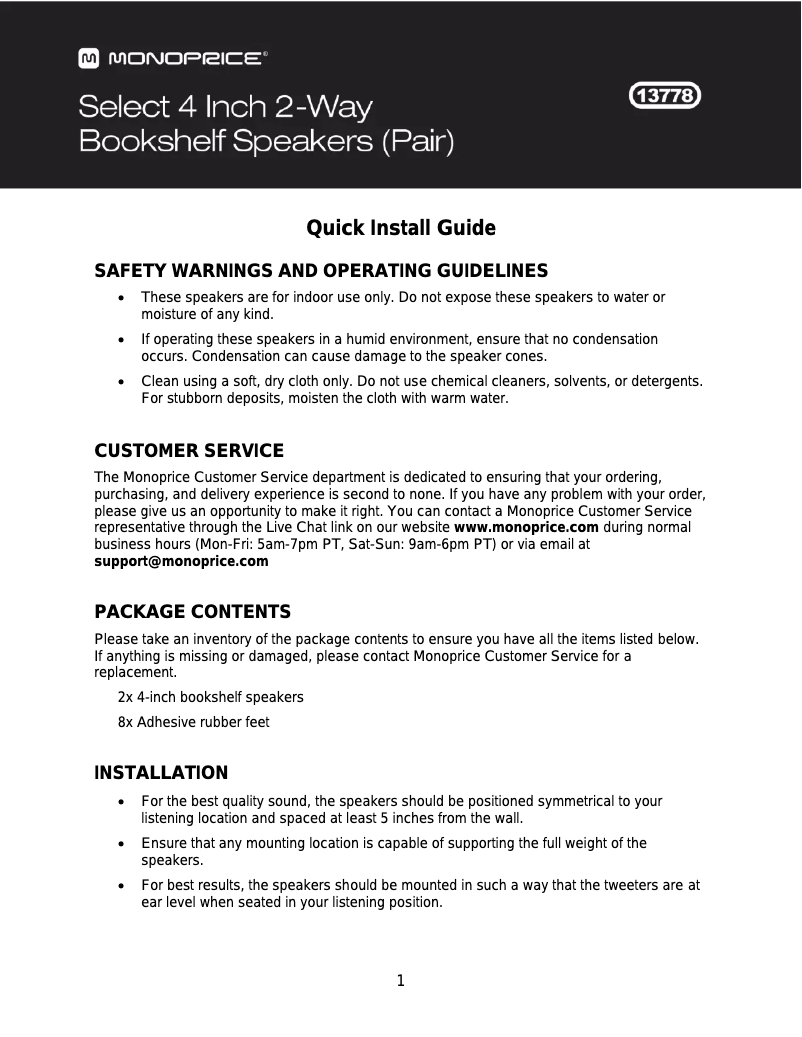 Página 1 del manual Manual de usuario Monoprice 13778