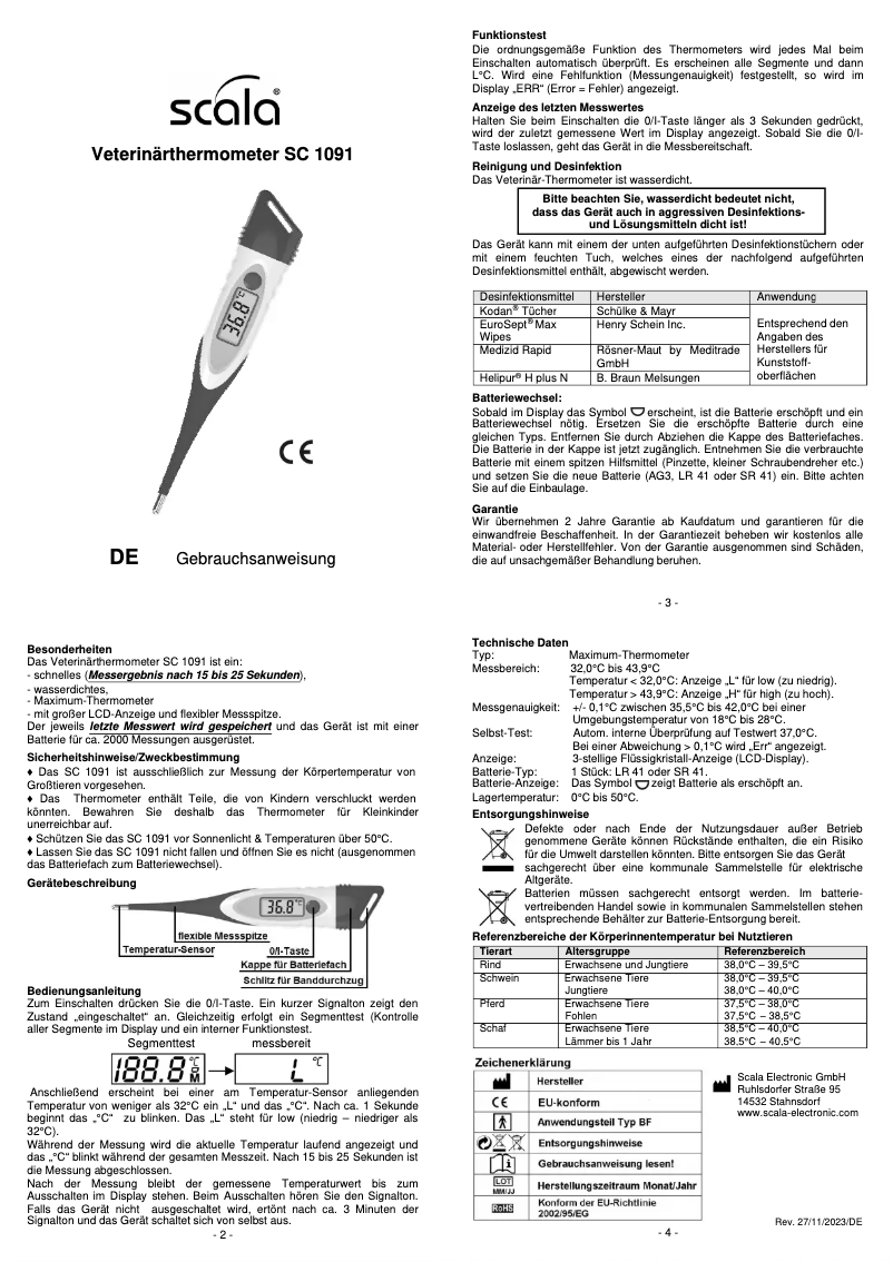 Page 1 de la notice Manuel utilisateur Scala SC 1091