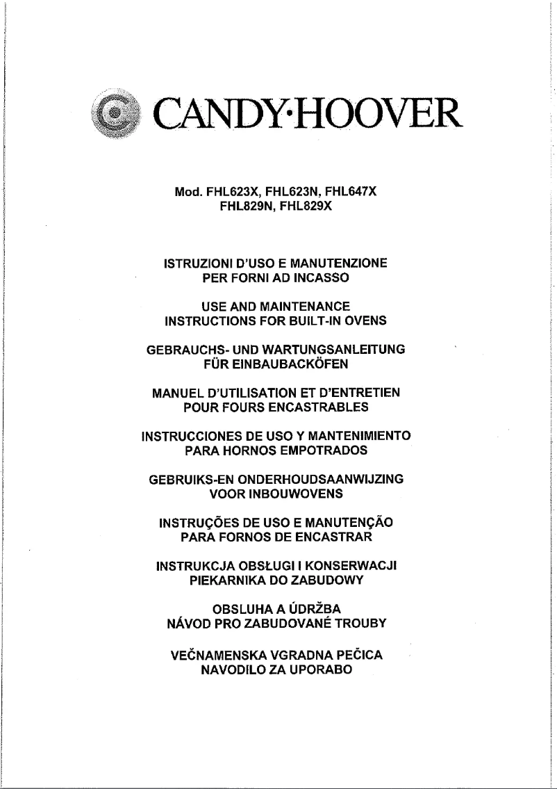 Page 1 de la notice Manuel utilisateur Candy FHL 829 X