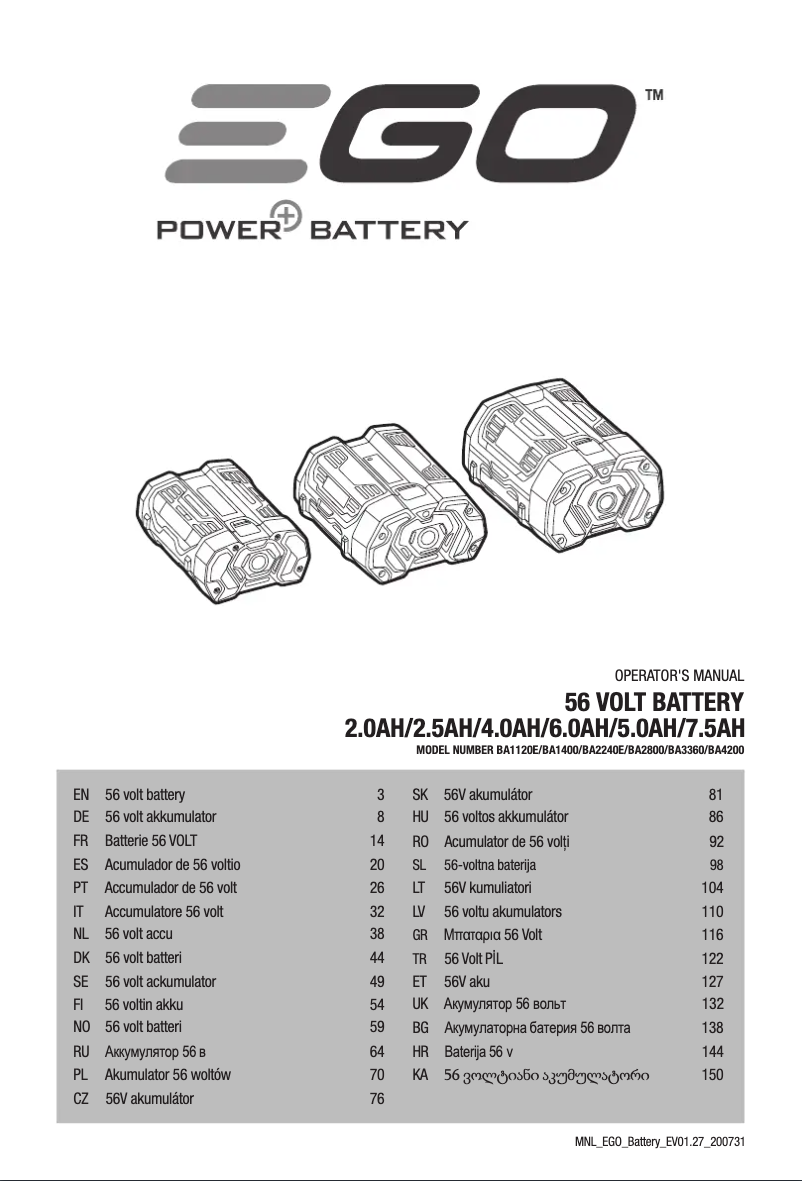 Page n°1 - Manuel utilisateur EGO BA3360