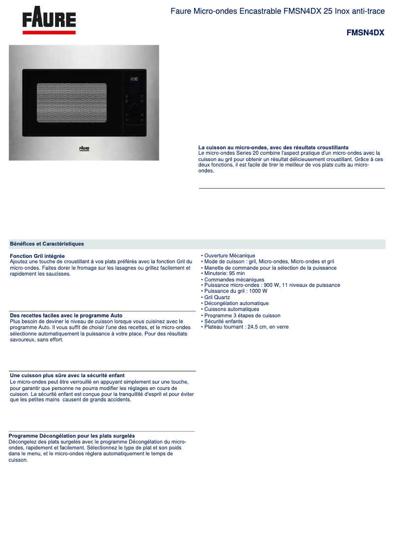 Página 1 del manual Ficha técnica Faure FMSN4DX