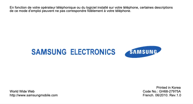 Page n°1 - Manuel utilisateur Samsung Genoa GT-C3510