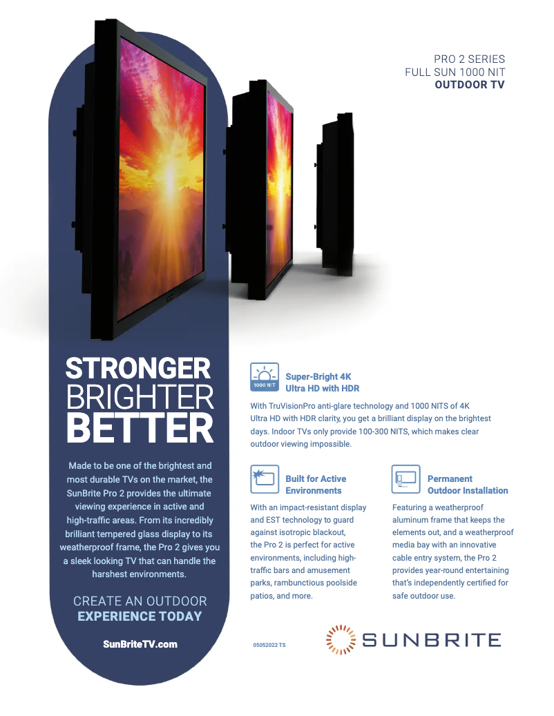 Page 1 de la notice Fiche technique SunBriteTV SB-P2-65-4K-BL