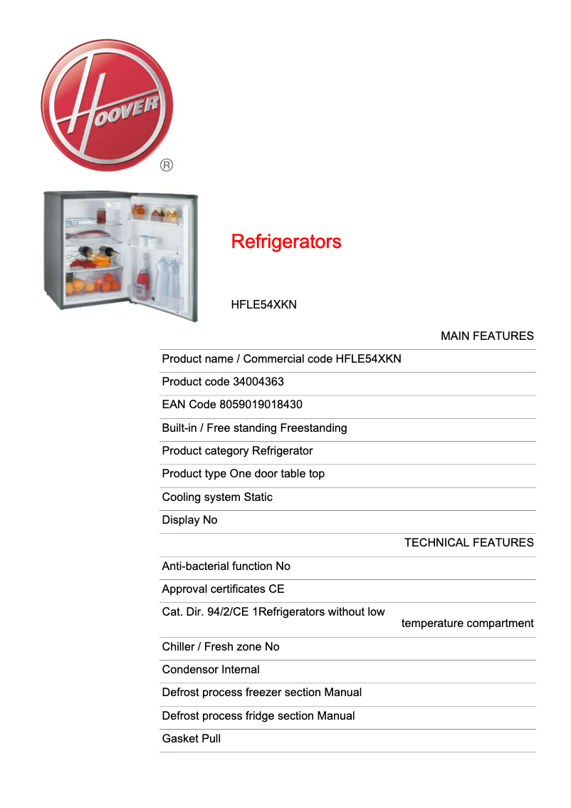Image de la première page du manuel de l'appareil HFLE54XKN