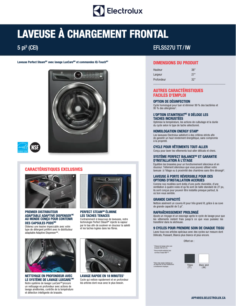 Page n°1 - Fiche technique Electrolux EFLS527UTT