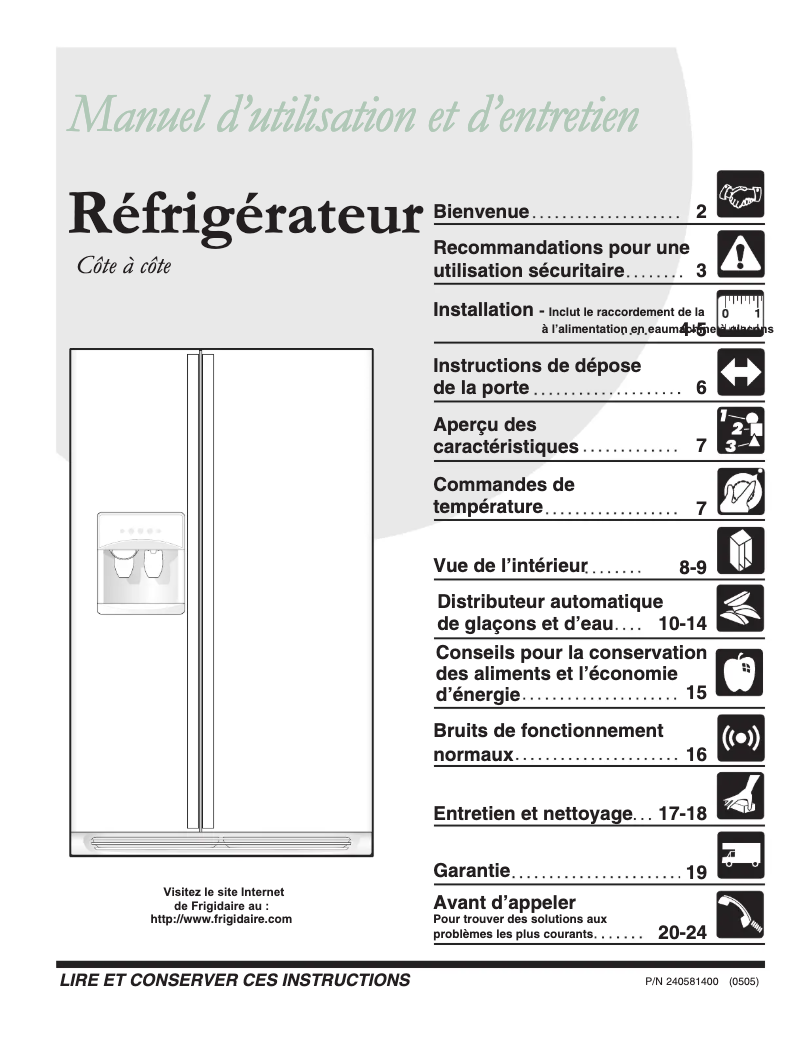 Page n°1 - Manuel utilisateur Frigidaire FRS23R4CW
