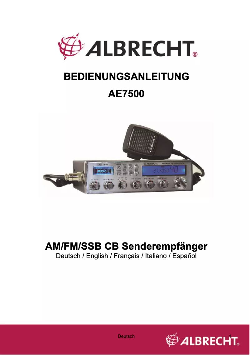 Page 1 de la notice Manuel utilisateur Albrecht AE7500
