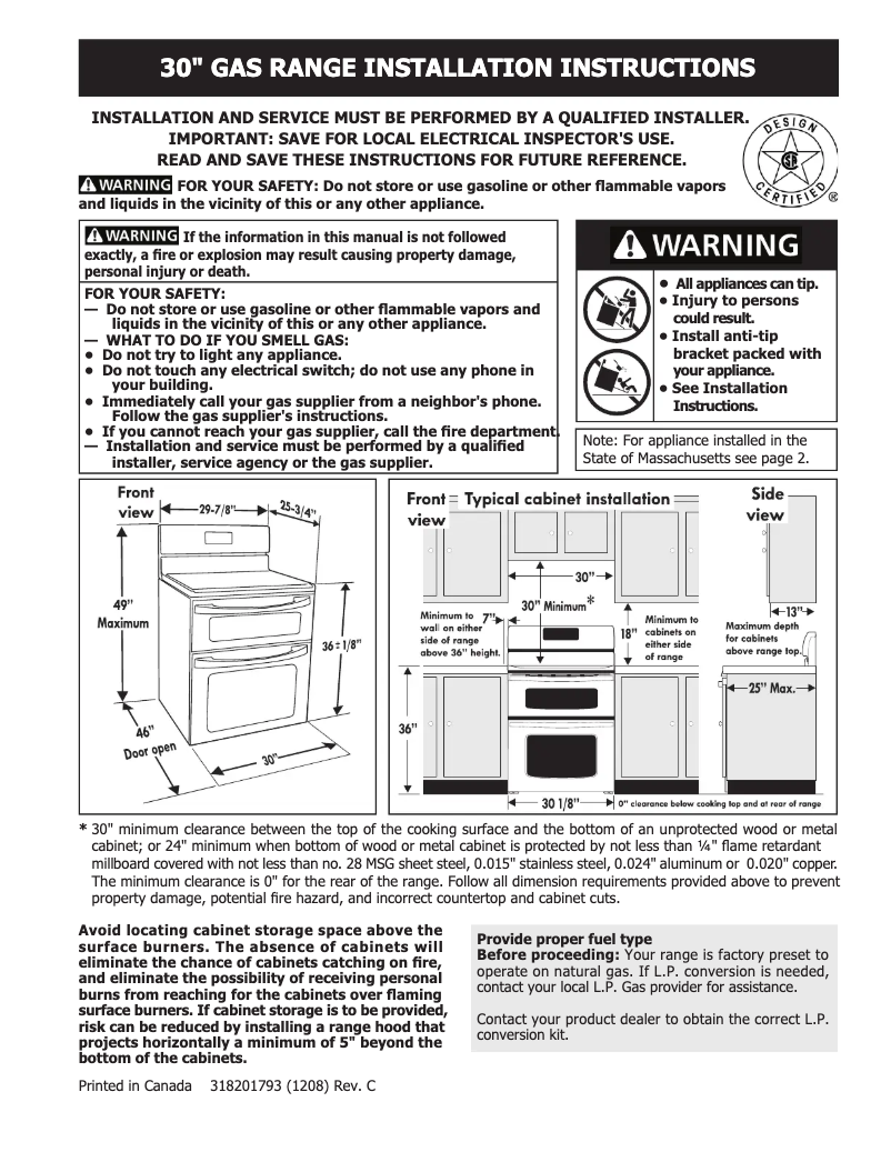 Page n°1 - Manuel utilisateur Frigidaire FGGF301DNW