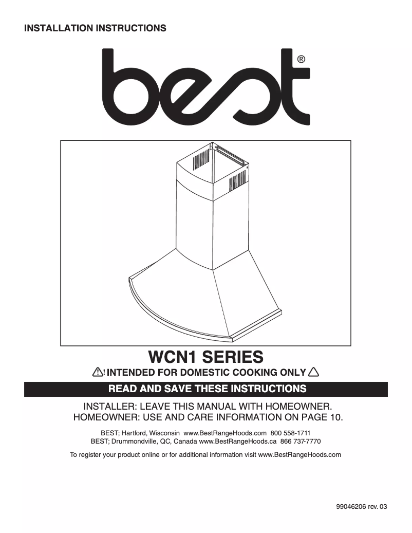 Page n°1 - Guide d'installation Best WCN1366SS