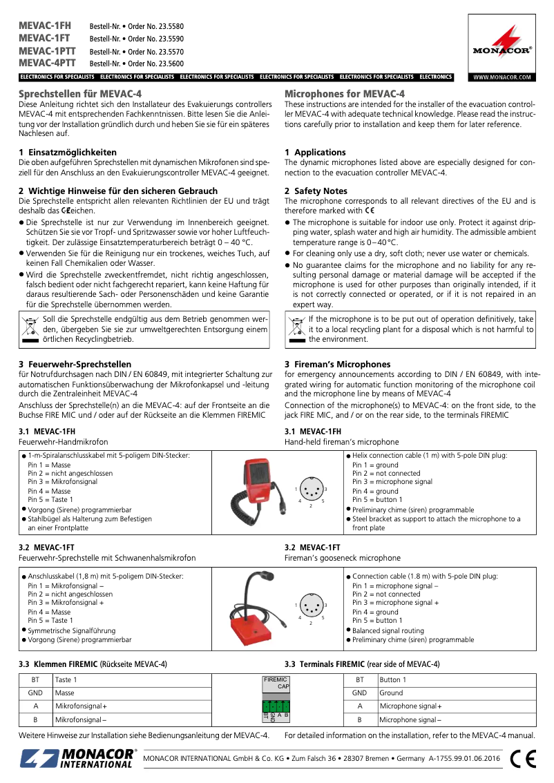 Page n°1 - Manuel utilisateur Monacor MEVAC-1PTT