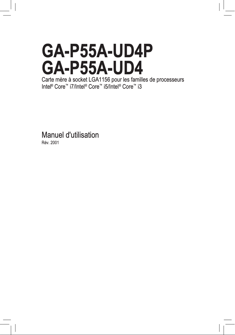 Page 1 de la notice Manuel utilisateur Gigabyte GA-P55A-UD4P