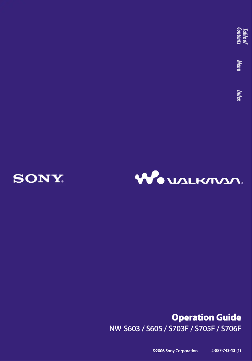 Image de la première page du manuel de l'appareil Walkman NW-S703