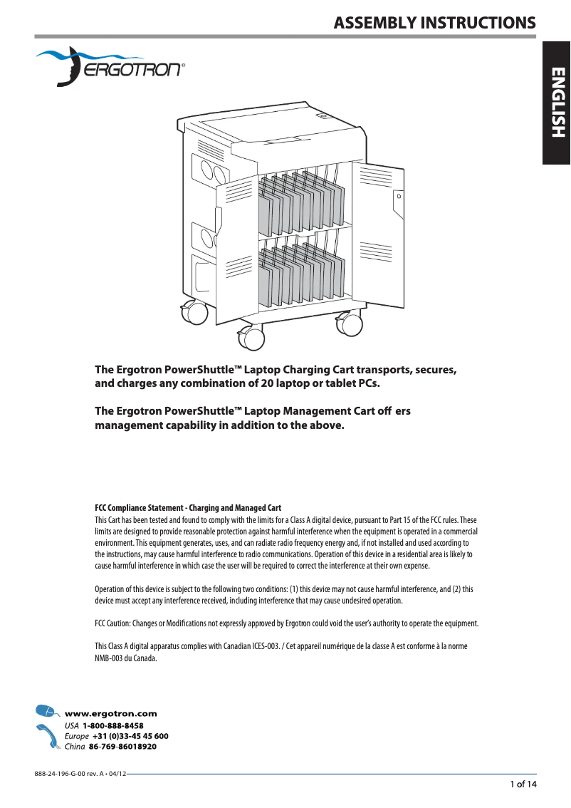 Image de la première page du manuel de l'appareil PowerShuttle Laptop Management Cart