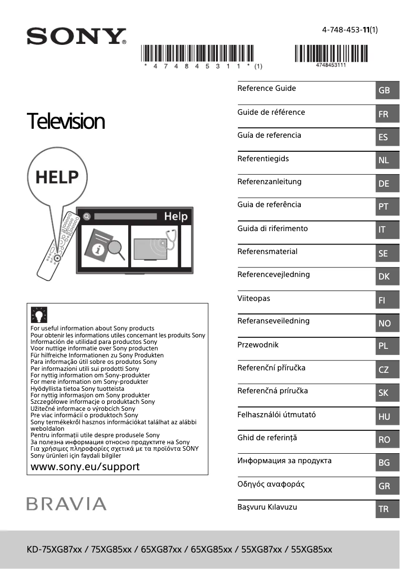 Page 1 de la notice Manuel utilisateur Sony Bravia KD-85XG8596