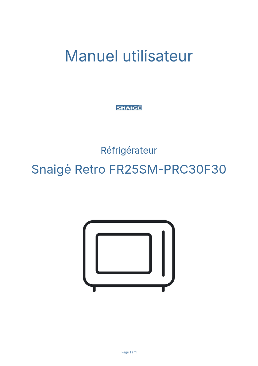 Page n°1 - Manuel utilisateur Snaigė Retro FR25SM-PRC30F30