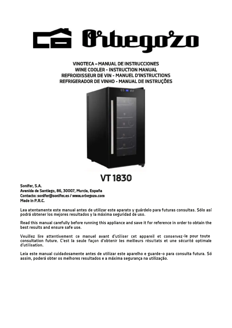 Page n°1 - Manuel utilisateur Orbegozo VT 1830