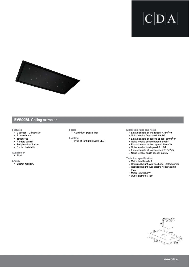 Page 1 de la notice Fiche technique CDA EVS90BL