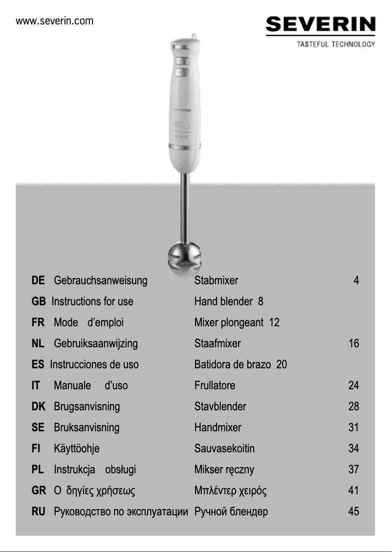 Page 1 of the manual User Manual Severin SM 3795