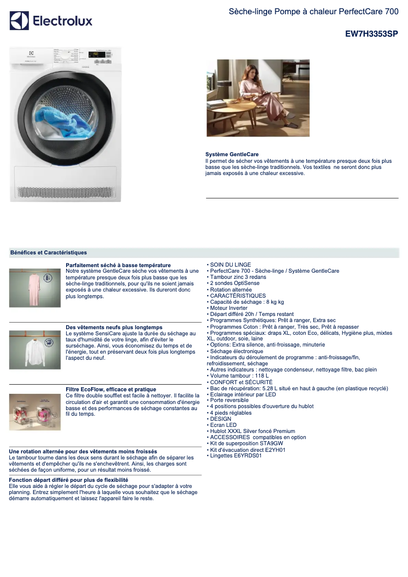Page n°1 - Fiche technique Electrolux EW7H3353SP