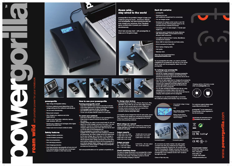 Page 1 de la notice Manuel utilisateur Powertraveller Powergorilla