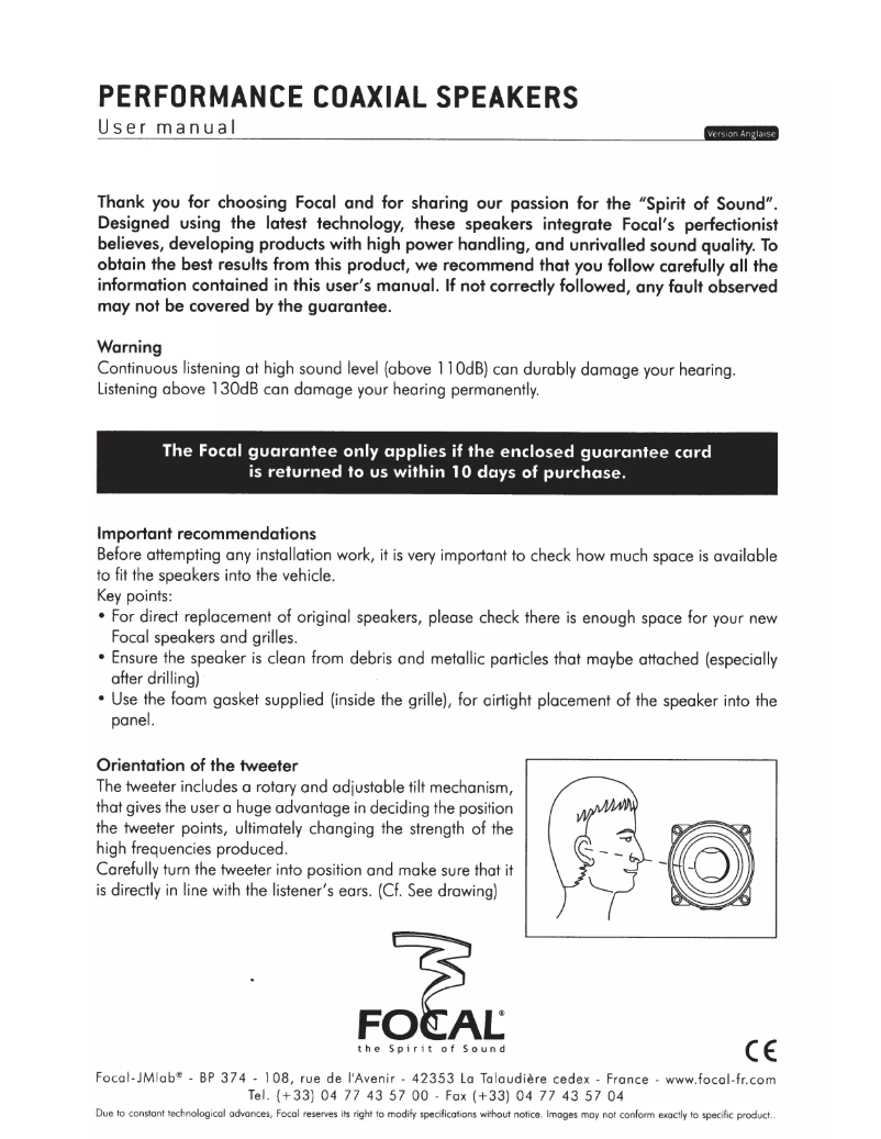 Page 1 de la notice Mode d'emploi Focal Performance PC 100